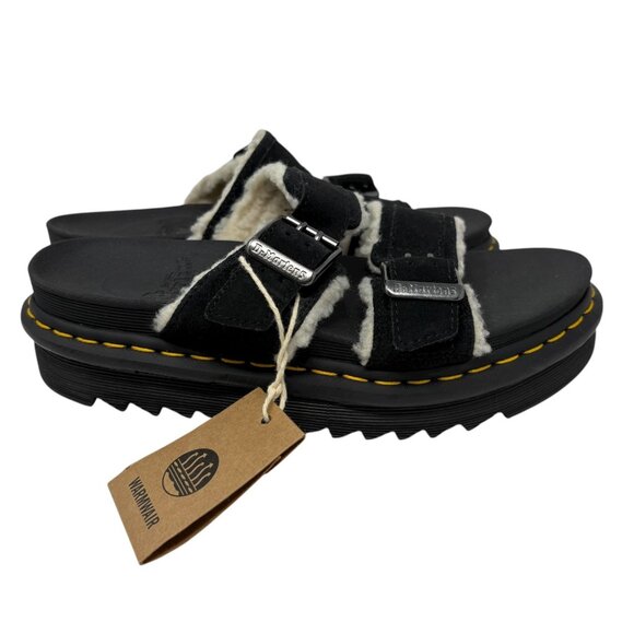DR. MARTENS Myles Sherpa Lined Leather Buckle Suede Sandals Women 8 Men 7 - Picture 1 of 9